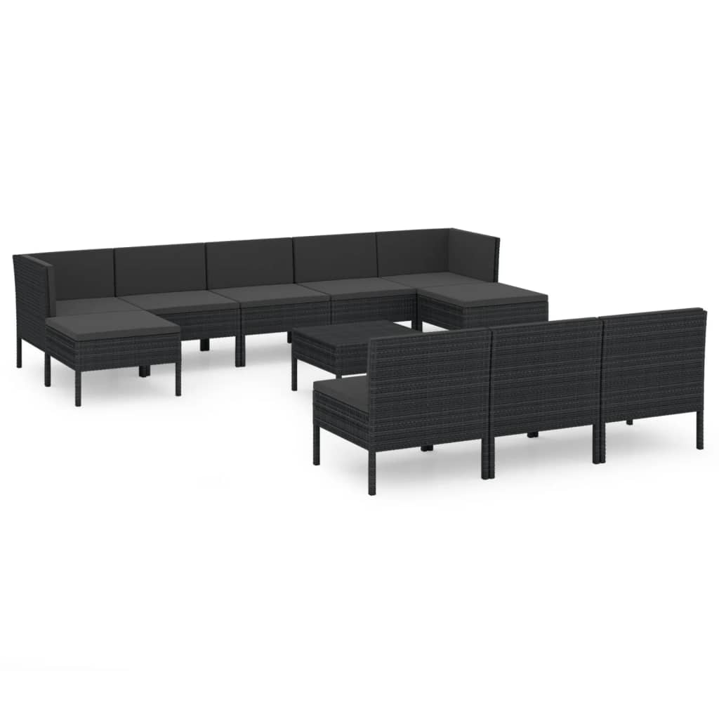 11 részes fekete polyrattan kerti ülőgarnitúra párnákkal (3094573)