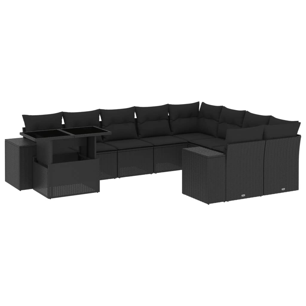 10 részes fekete polyrattan kerti ülőgarnitúra párnákkal (3269395)