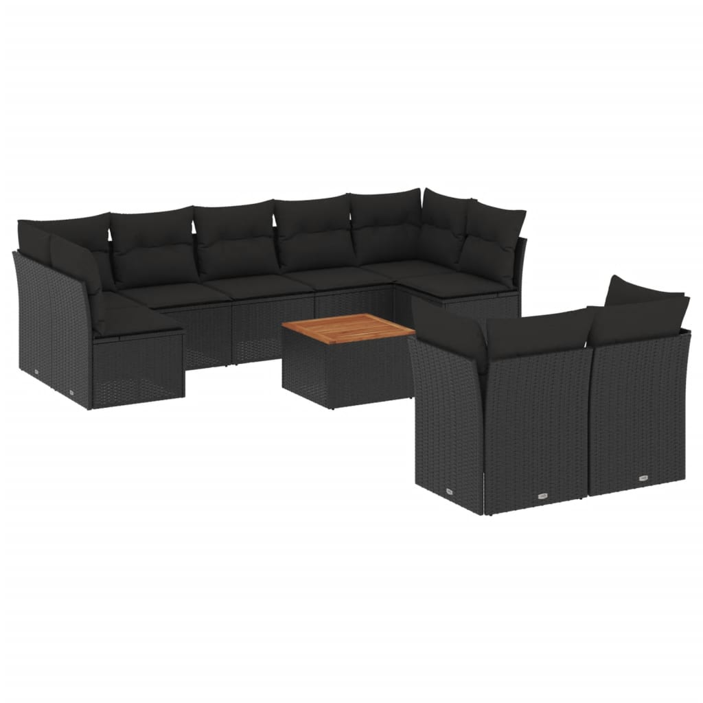 10 részes fekete polyrattan kerti ülőgarnitúra párnákkal (3256139)