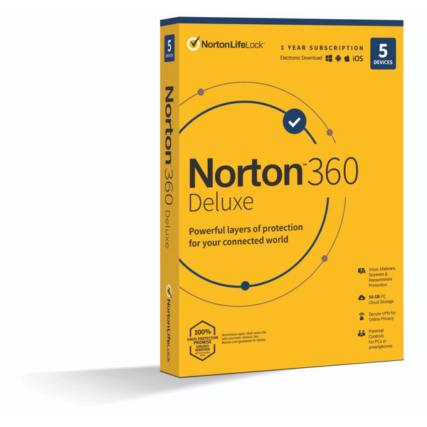 NortonLifeLock Norton 360 Deluxe 50GB HU 1 uživatel 5 zařízení 1 rok licence