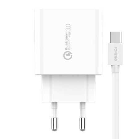 Foneng EU46 2xUSB-A hálózati töltő + USB-A - USB-C kábel fehér (EU46 Type-C) (EU46 Type-C)