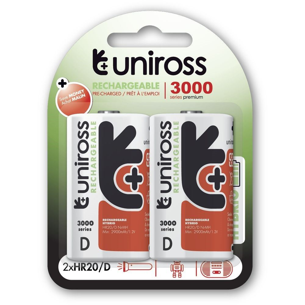 Uniross D/góliát 1,2V 3000mAh Ni-MH HYBRIO akkumulátor 2db/bliszter (UH2D3000) (UH2D3000)