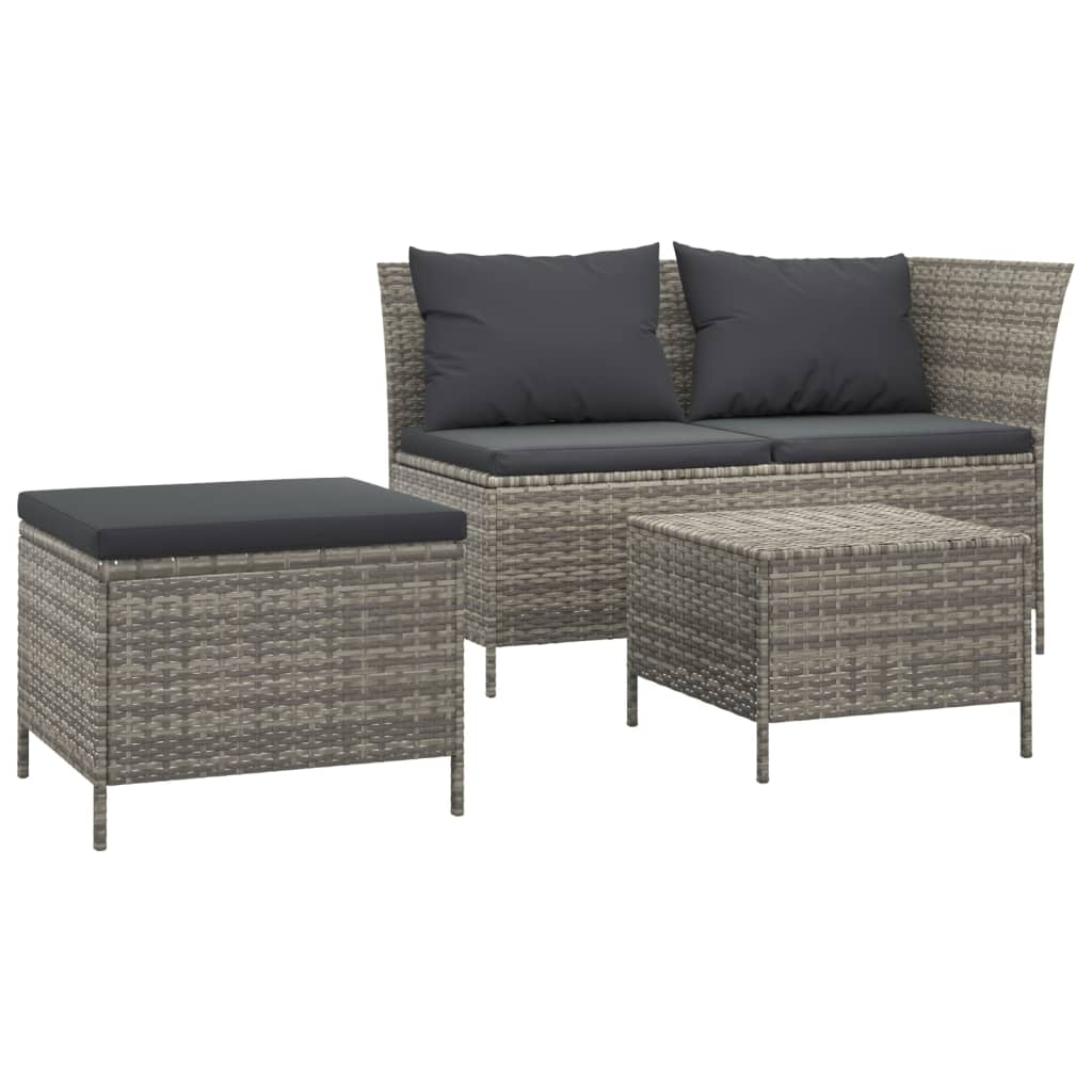 3 részes szürke polyrattan kerti ülőgarnitúra párnákkal (319693)