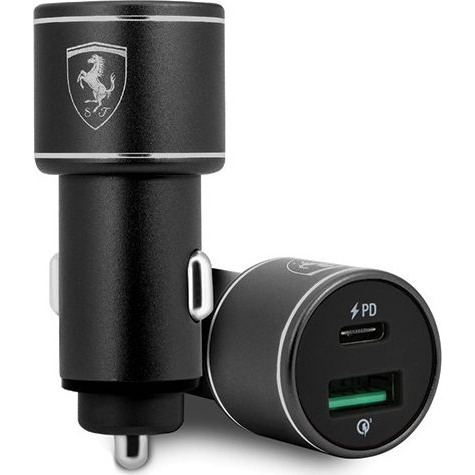Ferrari FEOCCALBK Autós Töltő 1XUSB-A és 1xUSB-C Csatlakozóval PD-QC 3.0 36W Fekete