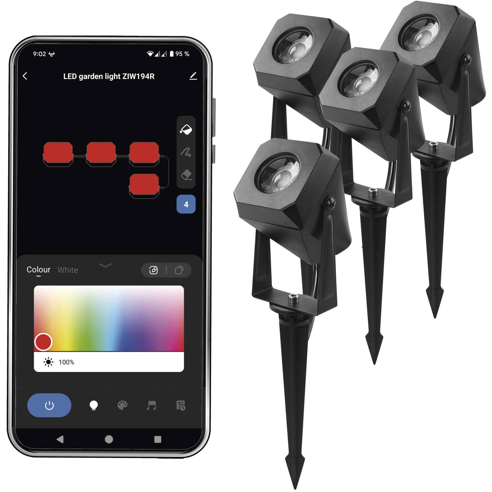 EMOS GoSmart LED spotlights, starter kit, 4 parts, 7 W, RGBIC dimmable, Wi-Fi (1454194000)
