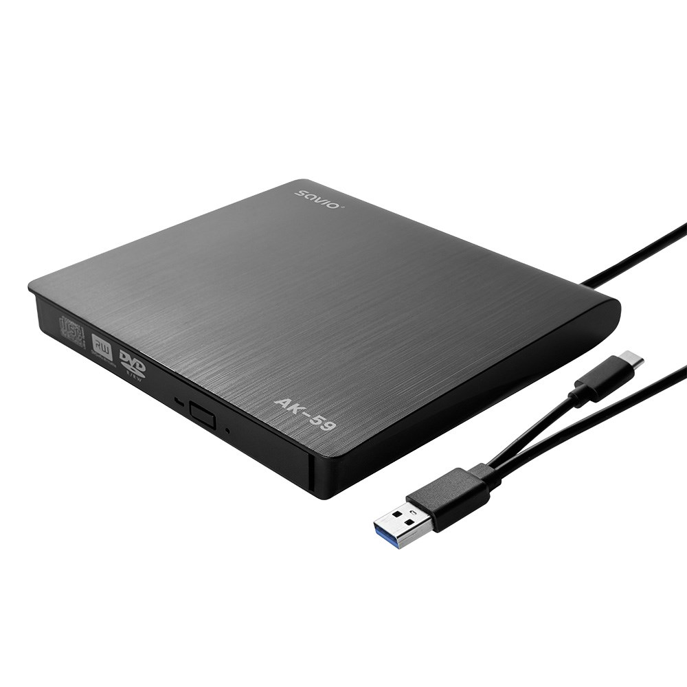 Savio AK-59 Külső USB-A/USB-C CD/DVD Író - Fekete (AK-59)