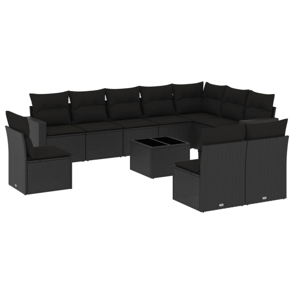 11 részes fekete polyrattan kerti ülőgarnitúra párnákkal (3251452)