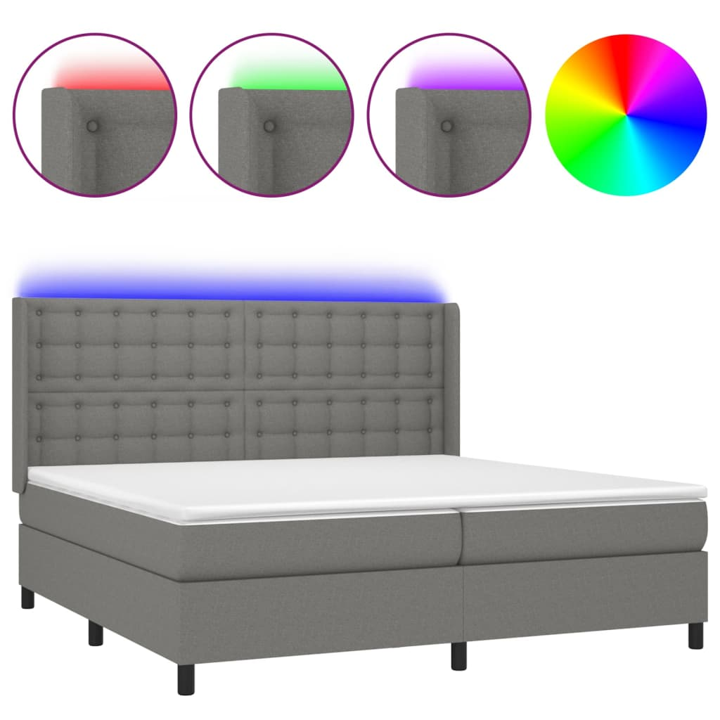 sötétszürke szövet rugós és LED-es ágy matraccal 200x200 cm (3138662)