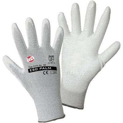 L+D worky ESD Nylon/Carbon-PU 1171-9 Nylon Munkakesztyű Méret (kesztyű): 9, L EN 388:2016 CAT II 1 pár