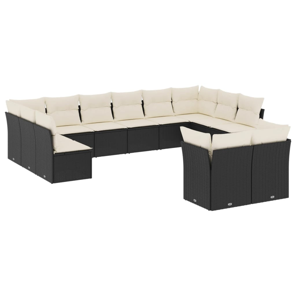 12 részes fekete polyrattan kerti ülőgarnitúra párnákkal (3218426)