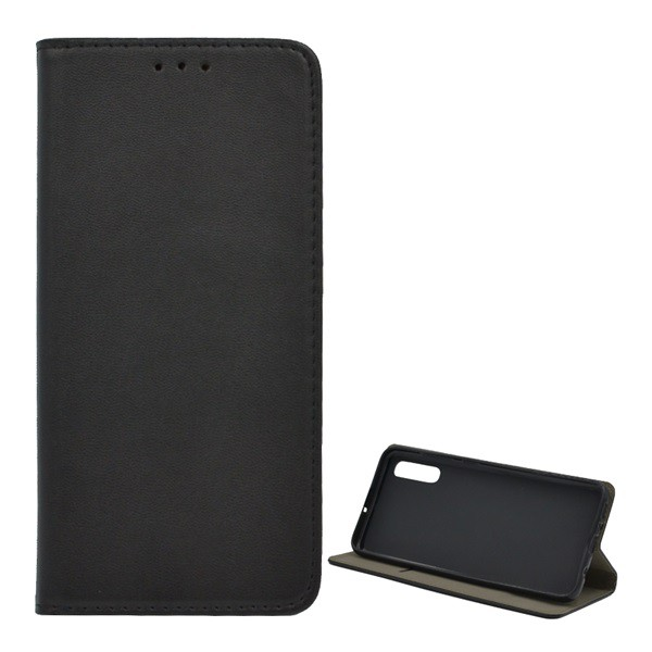 Tok álló, bőr hatású (FLIP, oldalra nyíló, asztali tartó funkció) FEKETE [Samsung Galaxy A70 (SM-A705F)] (5996457871308)