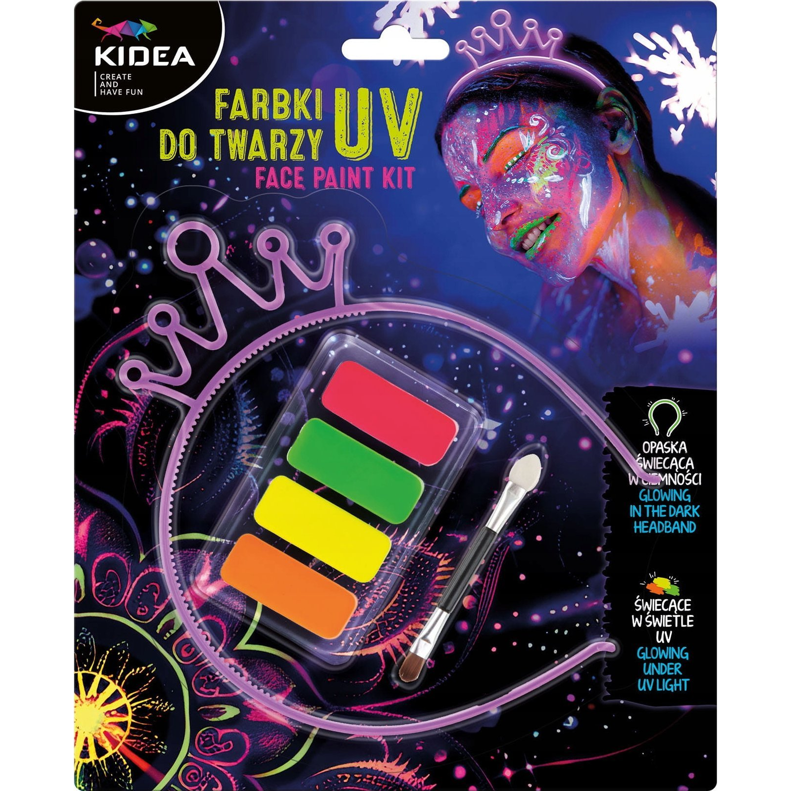 Kidea 4 színű UV arcfesték készlet - fejpánttal (FDTUVOSKA) (FDTUVOSKA)
