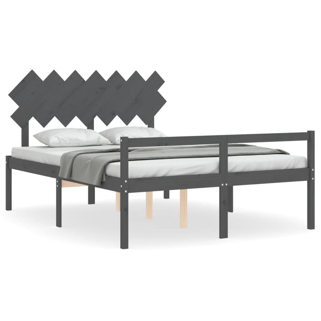 szürke tömör fa ágykeret fejtámlával King Size (3195553)