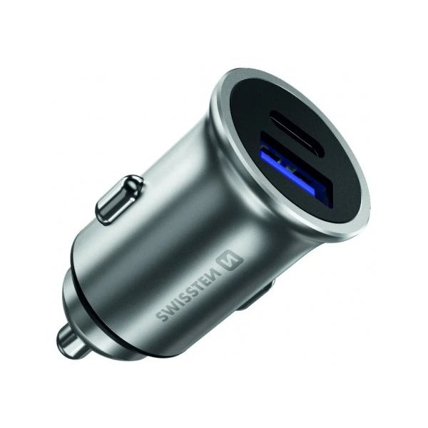 Swissten 20111740 USB-A / USB-C Szivargyújtós Telefontöltő - Ezüst (20111740)