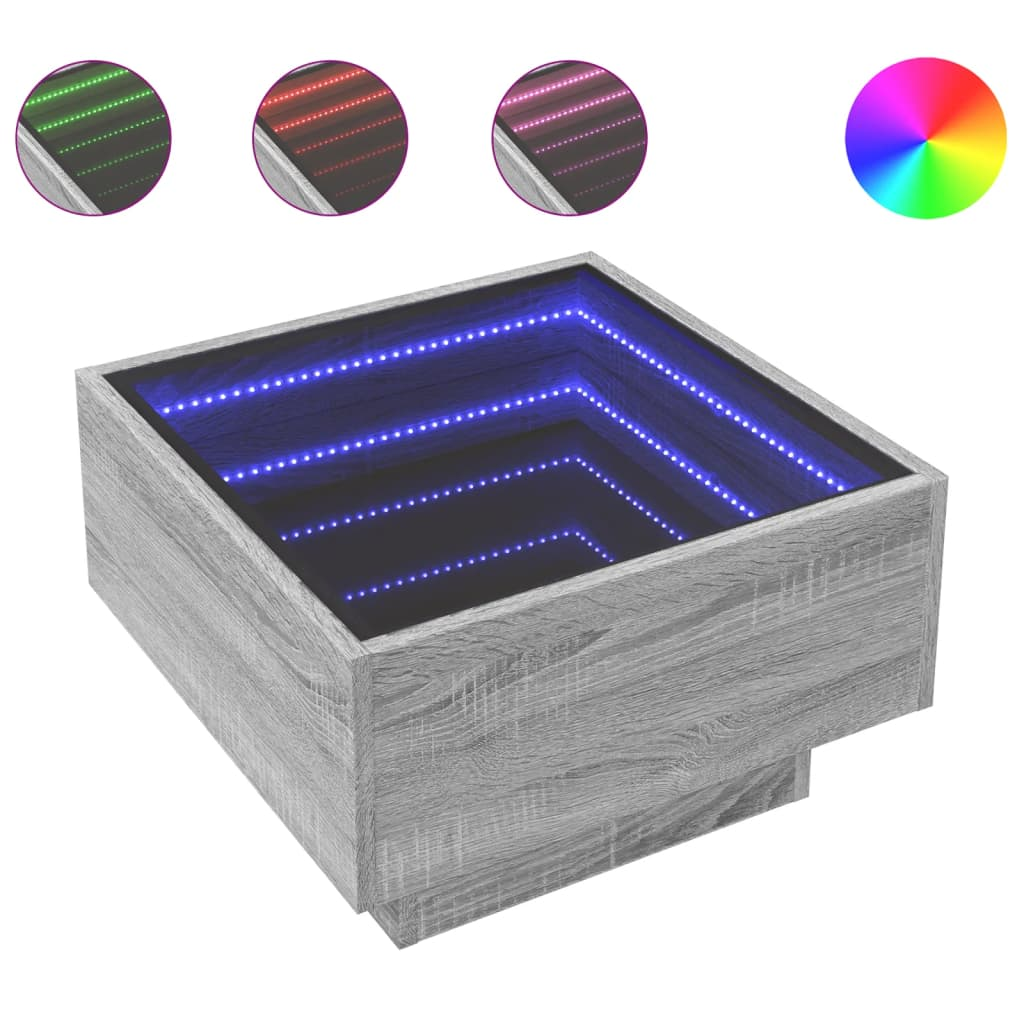 szürke sonoma szerelt fa dohányzóasztal LED-del 50 x 50 x 30 cm (847509)