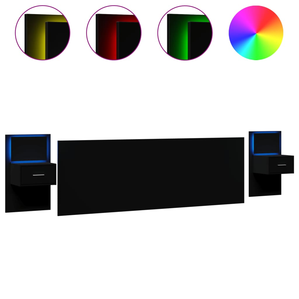 fekete szerelt fa ágyfejtámla szekrényekkel 240 cm (3295353)