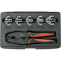 Клещи за кримпване на уши, контакти, с 5 сменяеми вложки Toolcraft 430461 (430461)