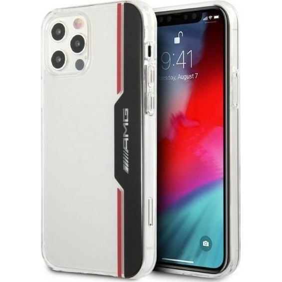 AMG Apple iPhone 12 / 12 Pro Telefon Tok - Átlátszó/Fekete/Piros (MRS67)