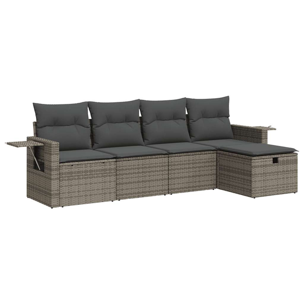5 részes szürke polyrattan kerti ülőgarnitúra párnákkal