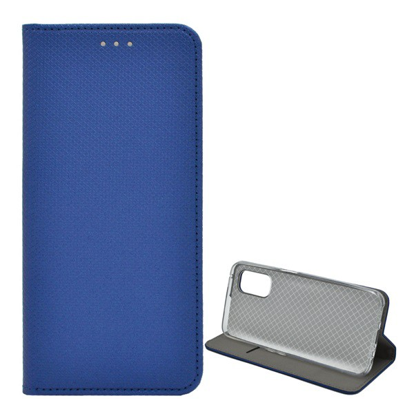 Carcasa in picioare, efect piele (FLIP, deschidere laterala, functie suport pentru masa, model romb) ALBASTRU INCHIS [Realme 7 5G] (5996591070032)