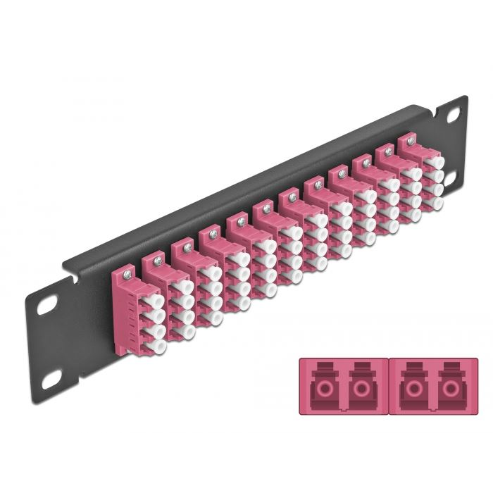 Delock 10 üvegszálas patch panel 12 portos LC Quad 1U ibolya fekete (66780) (DE66780)