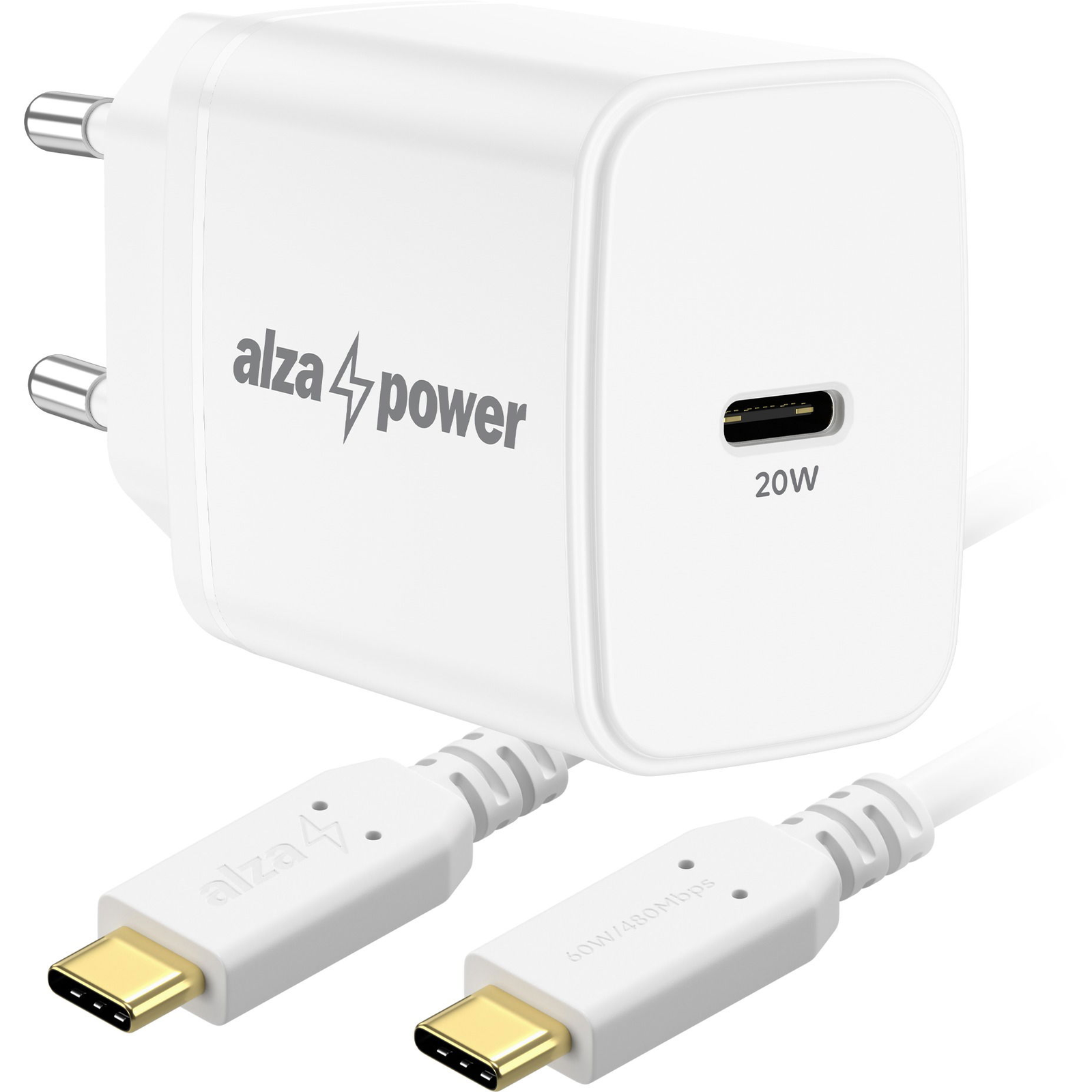 AlzaPower A110C Fast Charge 20 W fehér + Core USB-C 2.0 60 W, 1 m, fehér (APW-CCA110-CBTC1010W)