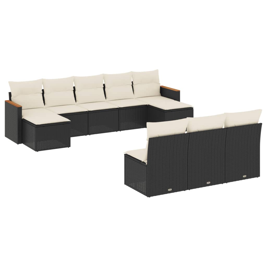 10 részes fekete polyrattan kerti ülőgarnitúra párnákkal (3258787)