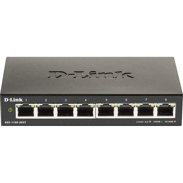 D-Link DGS-1100-08V2 switch di rete Gestito L2 Gigabit Ethernet (10/100/1000) Nero