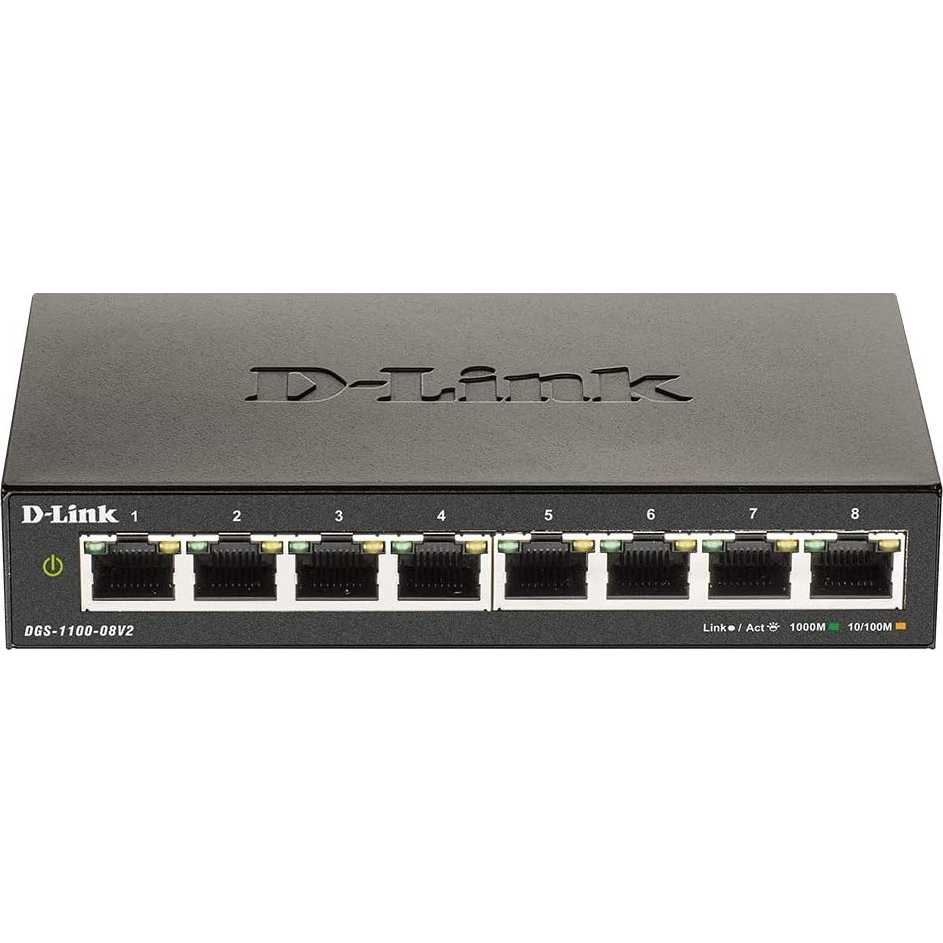 D-Link DGS-1100-08V2 hálózati kapcsoló Vezérelt L2 Gigabit Ethernet (10/100/1000) Fekete (DGS-1100-08V2/E)