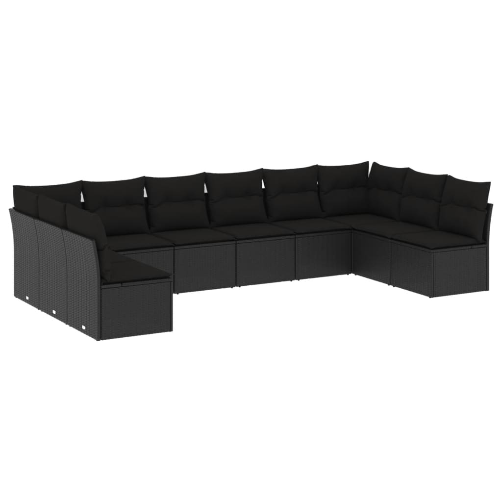 10 részes fekete polyrattan kerti ülőgarnitúra párnákkal (3249924)