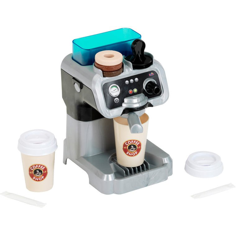 Theo Klein 9510 Barista eszpresszógép I Víztartállyal és folyamatos főzési funkcióval I Kávépárnákkal, tömörítővel, csészékkel és sok mással együtt I (4009847095107)