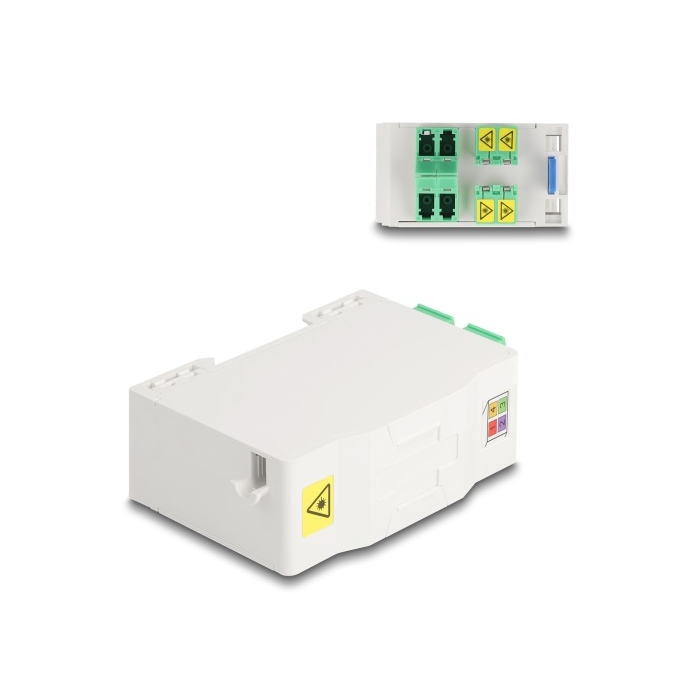 Delock Optikai szál csatlakoztató doboz DIN sínhez csatlakozó tartállyal és 4 xLC Duplex coupler-rel (88098) (88098)