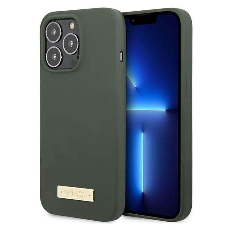 Guess Apple Iphone 13 Pro Logo Plate MagSafe Tok - Zöld (GUHMP13LSPLA)