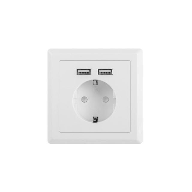 Lanberg Konnektor 2 USB töltővel fehér (AC-WS01-USB2-F) (AC-WS01-USB2-F)