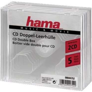 Hama CD Double Jewel Case, Pack 5 2 diske Transparent