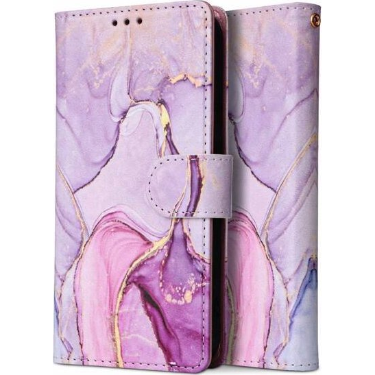 TP Wallett Marble Tok - Samsung Galaxy A25 5G SM-A256B, Oldalra Nyíló, Mágnes Csattal, Absztrakt Márvány Minta, Lila/színes (5906203690329)
