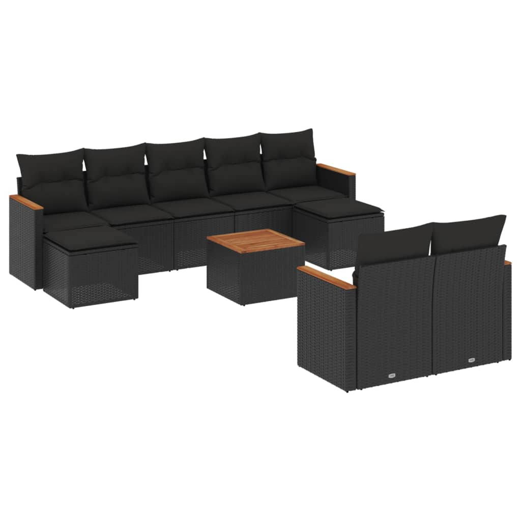 10 részes fekete polyrattan kerti ülőgarnitúra párnákkal (3226405)