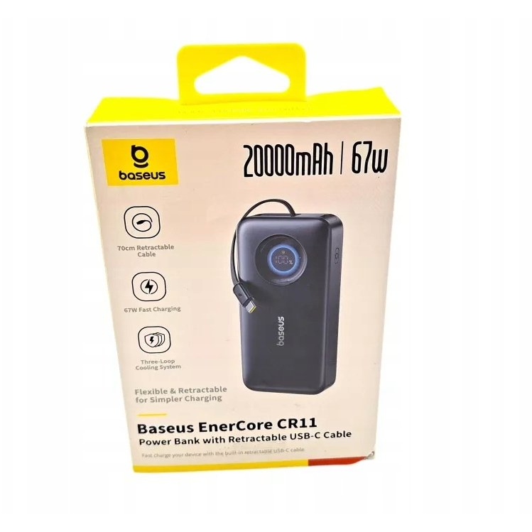Baseus EnerCore CR11 Power Bank 20000mAh 67W beépített kábellel (E0027H00)