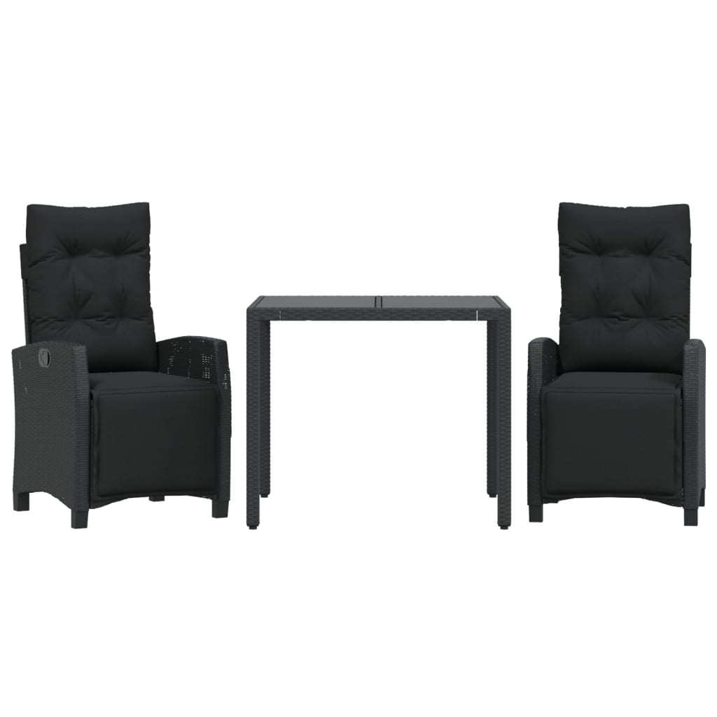 3 részes fekete polyrattan kerti étkezőgarnitúra párnákkal (3212888)