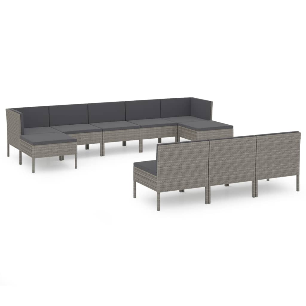 10 részes szürke polyrattan kerti bútorszett párnákkal (3094570)