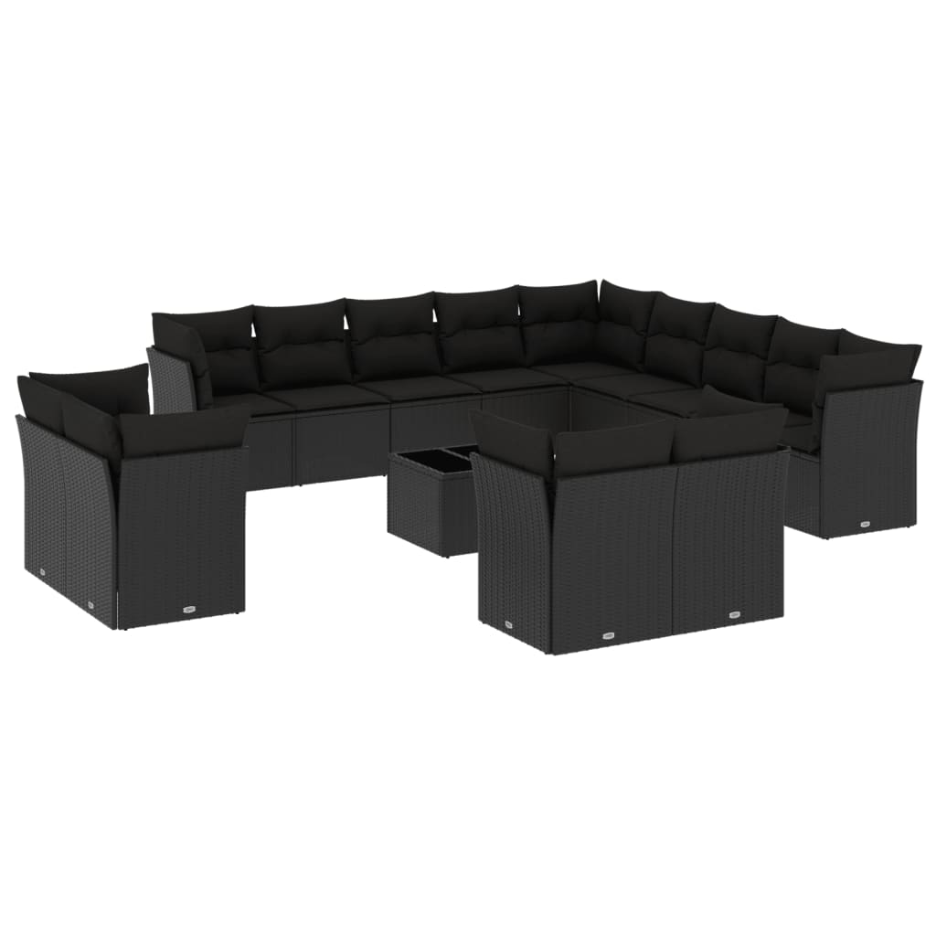 14 részes fekete polyrattan kerti ülőgarnitúra párnákkal (3218555)