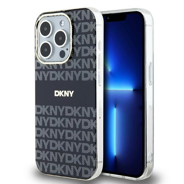 DKNY iPhone 15 Pro MagSafe Mintás középcsíkkal PC TPU Telefon tok - Fekete (DKHMP15LHRHSEK)