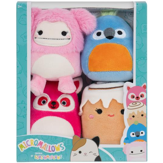 Squishmallows Micromallows 4Pack Mosómedve, Bigfoot, Ara, Fahéjas tekercs (191726747963)
