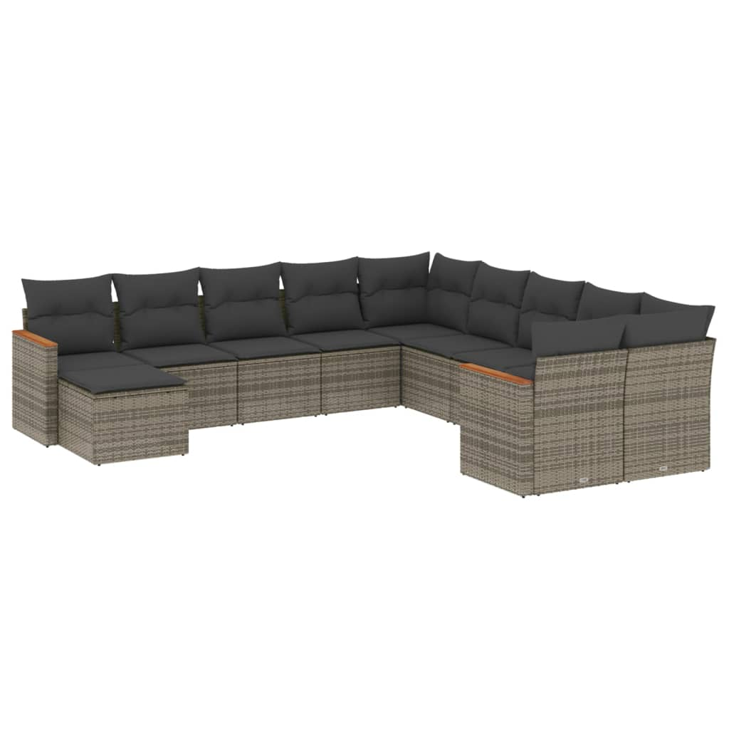 11 részes szürke polyrattan kerti ülőgarnitúra párnákkal (3258973)