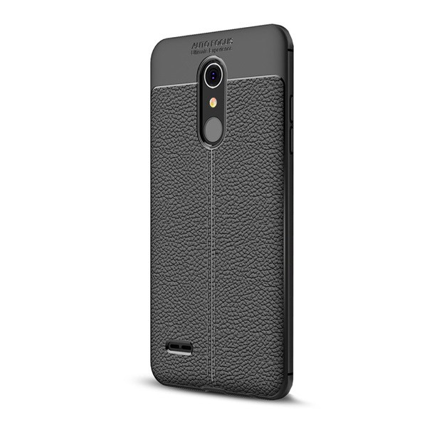 Szilikon telefonvédő (közepesen ütésálló, bőr hatású, varrás minta) FEKETE [LG K11 K425 (K10 2018)] (5996457763733)