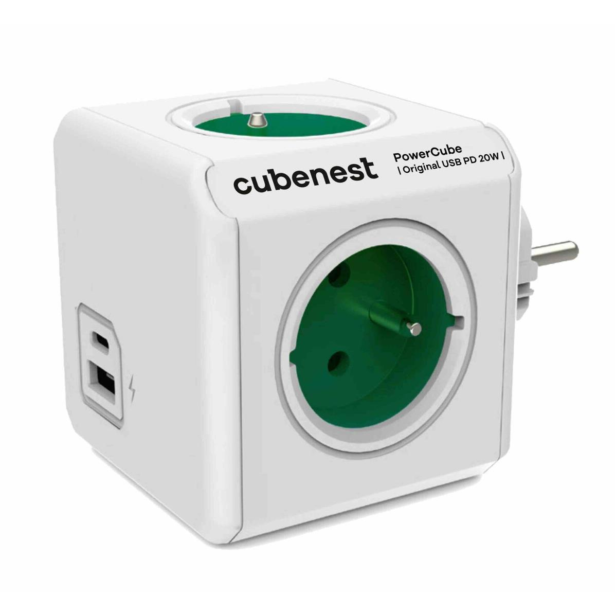 Cubenest Powercube Original elosztó 4x aljzat 1x USB-A 1x USB-C fehér-zöld (6974699971016) (6974699971016)