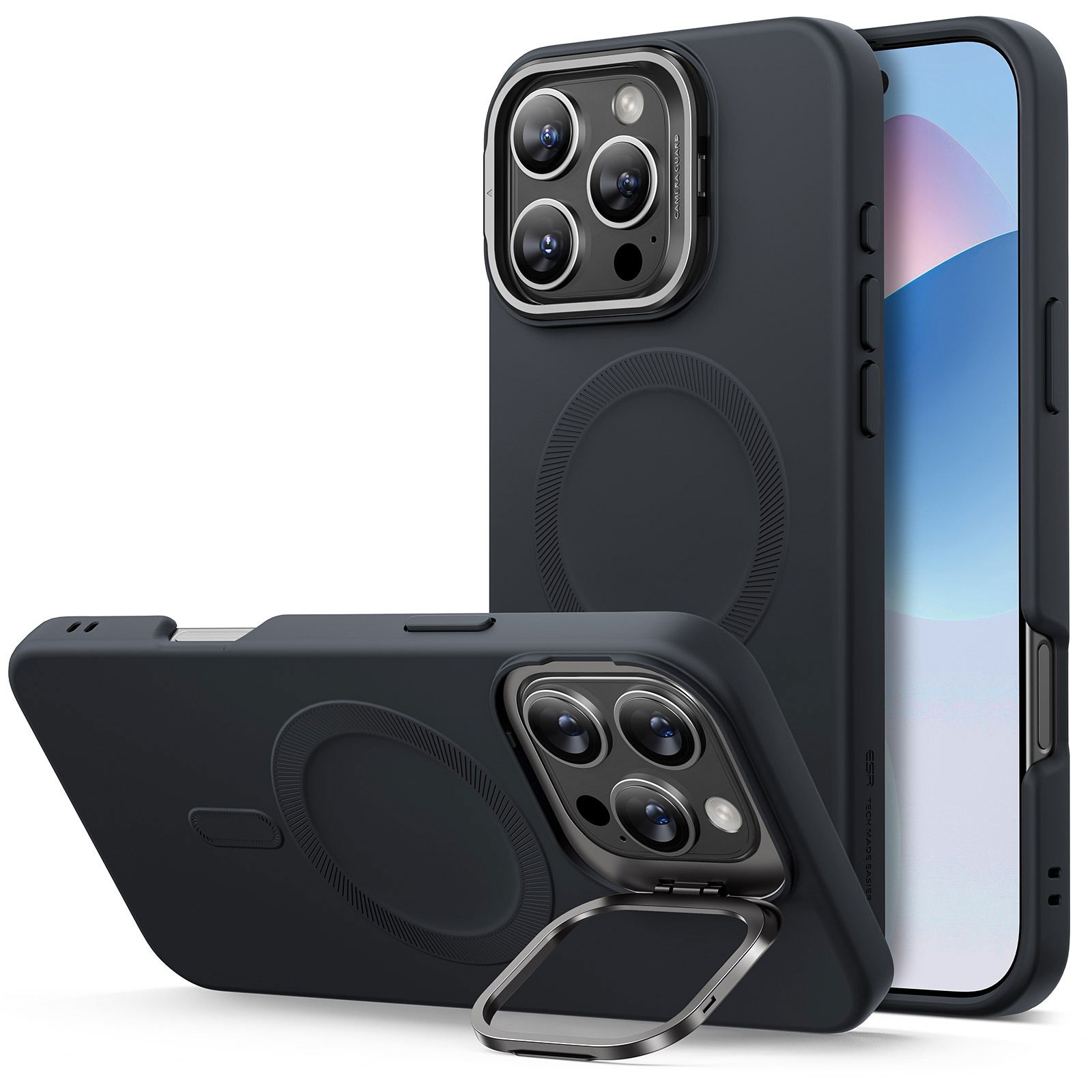 ESR Cloud Soft Case with Stash Stand (HaloLock), Compatible with iPhone 16 Pro Max, Black tok (1A7870201)