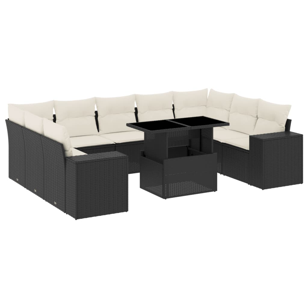 10 részes fekete polyrattan kerti ülőgarnitúra párnákkal (3269366)