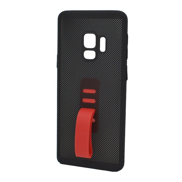 Műanyag telefonvédő (gumírozott, lyukacsos, ujjra húzható szilikon) FEKETE [Samsung Galaxy S9 (SM-G960)] (5996457792016)