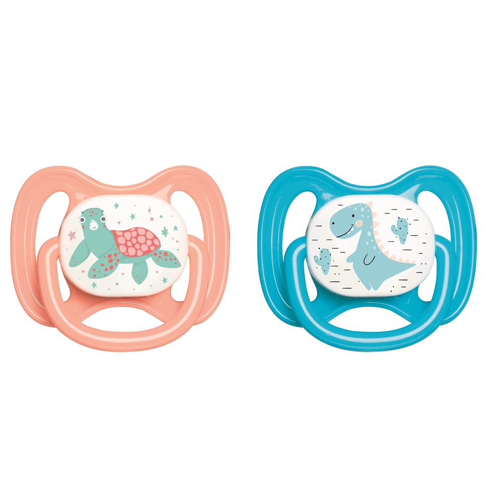 Iris Teknős és Dínó mintás Cumi 0-6 hónapos babáknak - Rózsaszín / Kék (161010-000)